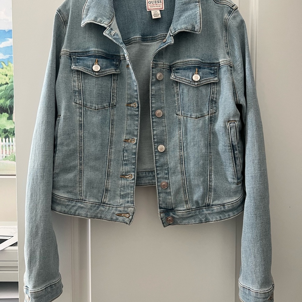 Guess Blue Jean Jacket Cropped Light Wash